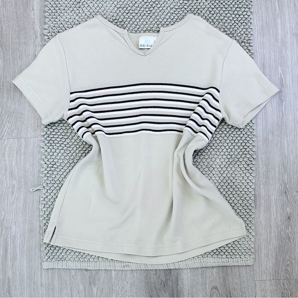 ✨3/$10✨ Bobbie Brooks Black and Cream Striped Polo T-Shirt